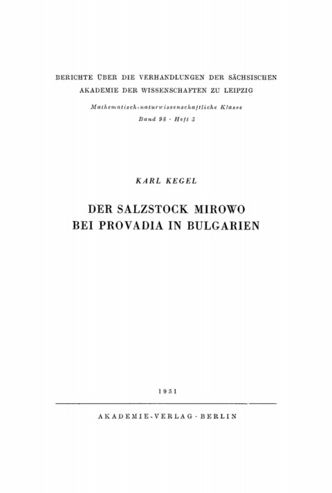 Cover image for book Der Salzstock Mirowo bei Provadia in Bulgarien
