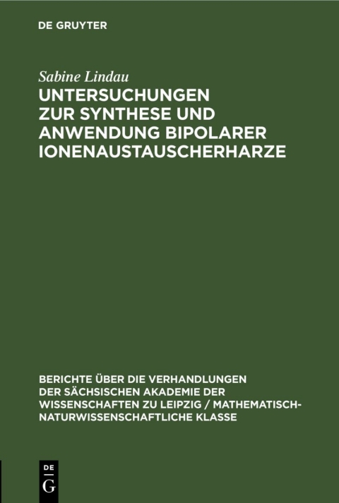 Cover image for book Untersuchungen zur Synthese und Anwendung bipolarer Ionenaustauscherharze