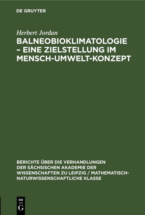 Cover image for book Balneobioklimatologie – Eine Zielstellung im Mensch-Umwelt-Konzept