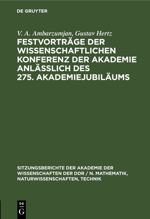 Cover image for book Festvorträge der Wissenschaftlichen Konferenz der Akademie anläßlich des 275. Akademiejubiläums
