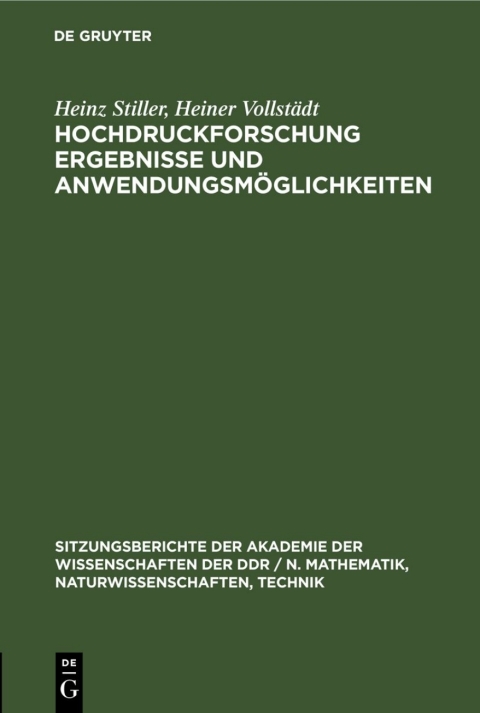 Cover image for book Hochdruckforschung Ergebnisse und Anwendungsmöglichkeiten