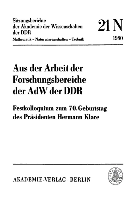 Cover image for book Aus der Arbeit der Forschungsbereiche der AdW der DDR