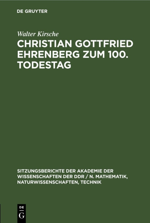 Cover image for book Christian Gottfried Ehrenberg zum 100. Todestag