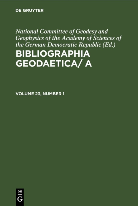 Cover image for book Bibliographia Geodaetica/ A. Volume 23, Number 1
