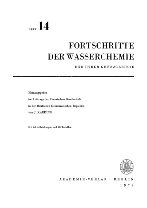 Cover image for book Fortschritte der Wasserchemie und ihrer Grenzgebiete. Heft 14