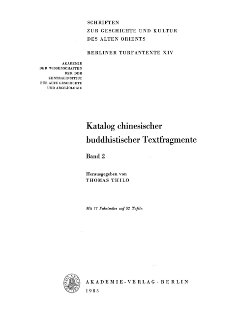 Cover image for book Katalog chinesischer buddhistischer Textfragmente, Band 2