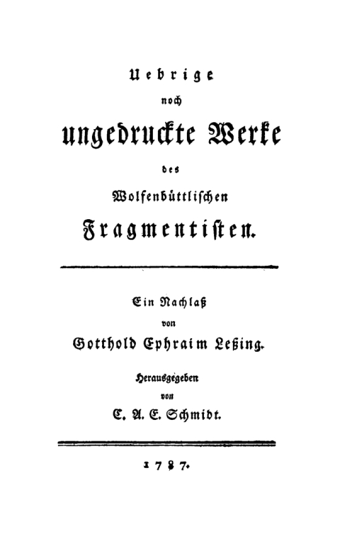 Cover image for book Uebrige noch ungedruckte Werke des Wolfenbüttlischen Fragmentisten