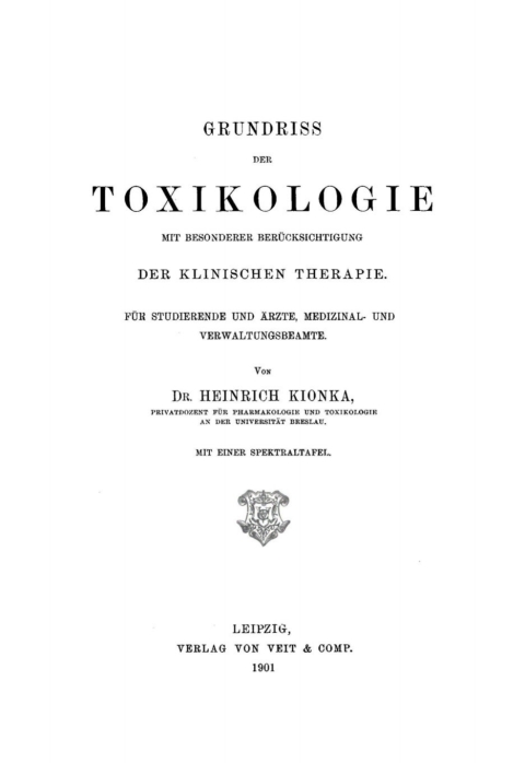 Cover image for book Grundriss der Toxikologie mit besonderer Berücksichtigung der klinischen Therapie