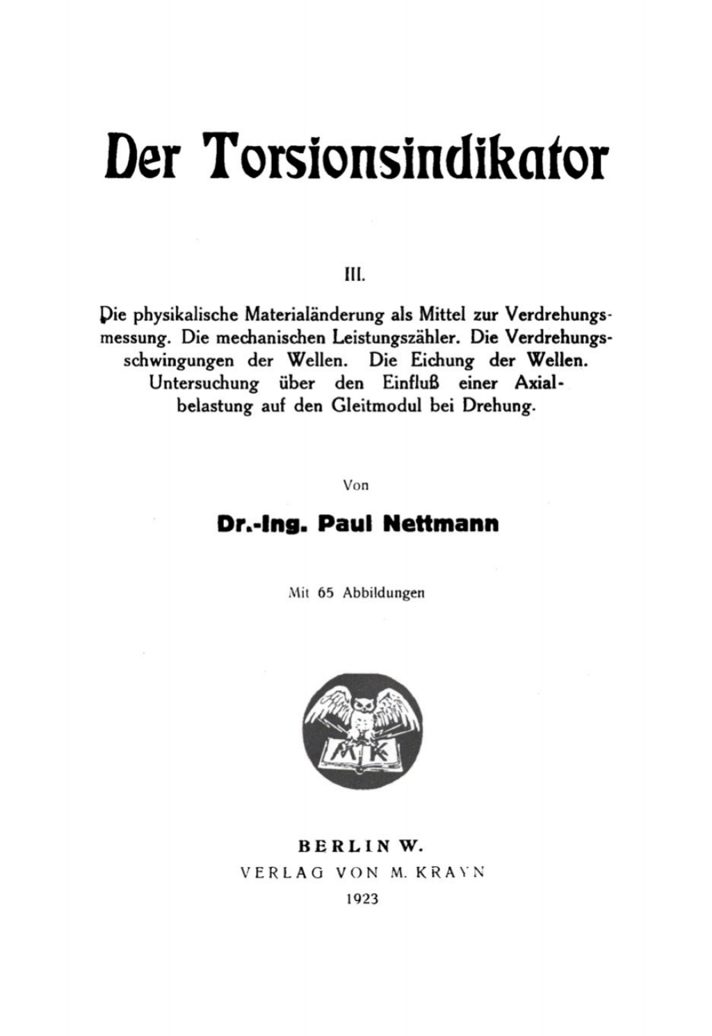 Page Fidelity Paul Nettmann: Der Torsionsindikator. Teil 3; $112.76