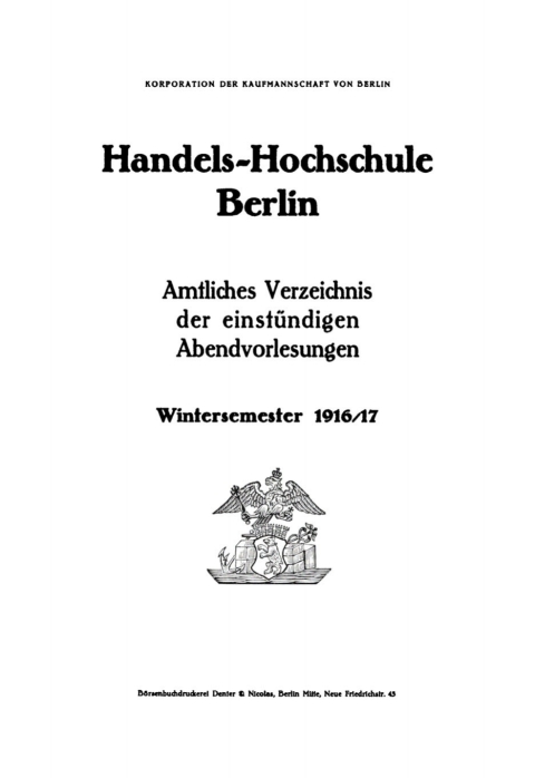 Cover image for book Amtliches Verzeichnis der einstündigen Abendvorlesungen