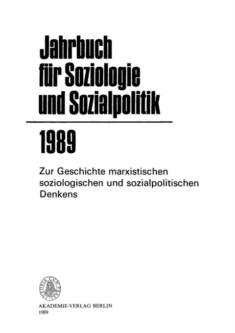 Cover image for book 1989. Zur Geschichte marxistischen soziologischen und sozialpolitischen Denkens