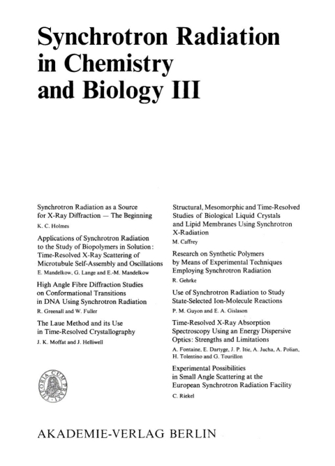 Cover image for book Synchrotron Radiation in Chemistry and Biology III