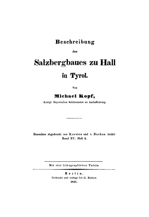 Cover image for book Beschreibung des Salzberghaues zu Hall in Tyrol