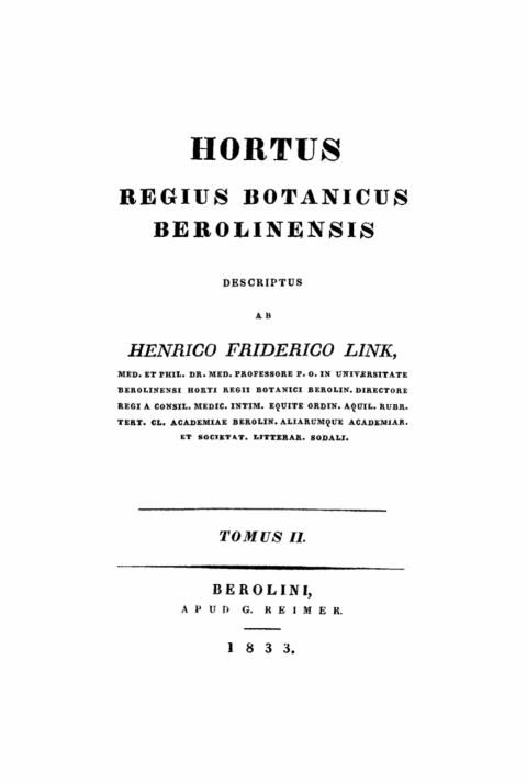 Cover image for book Heinrich Friedrich Link: Hortus Regius Botanicus Berolinensis. Tomus 2