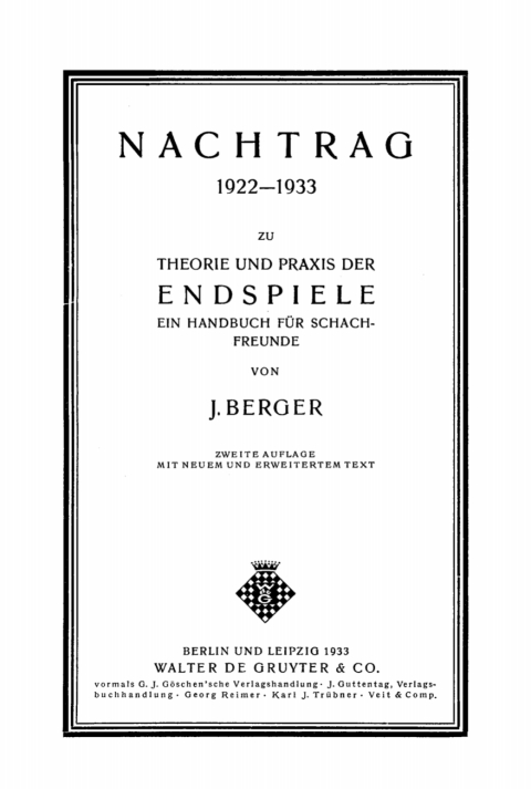 Cover image for book Nachtrag zu Theorie und Praxis der Endspiele. Ein Handbuch für Schachfreunde