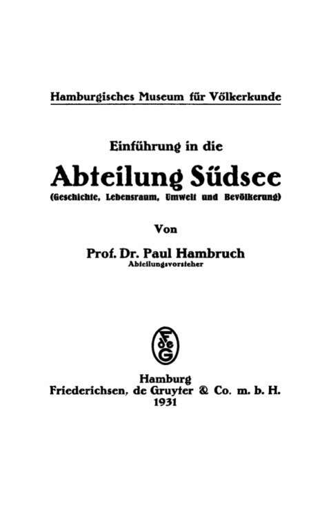 Cover image for book Einführung in die Abteilung Südsee