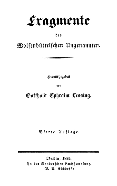 Cover image for book Fragmente des Wolfenbüttelschen Ungennanten