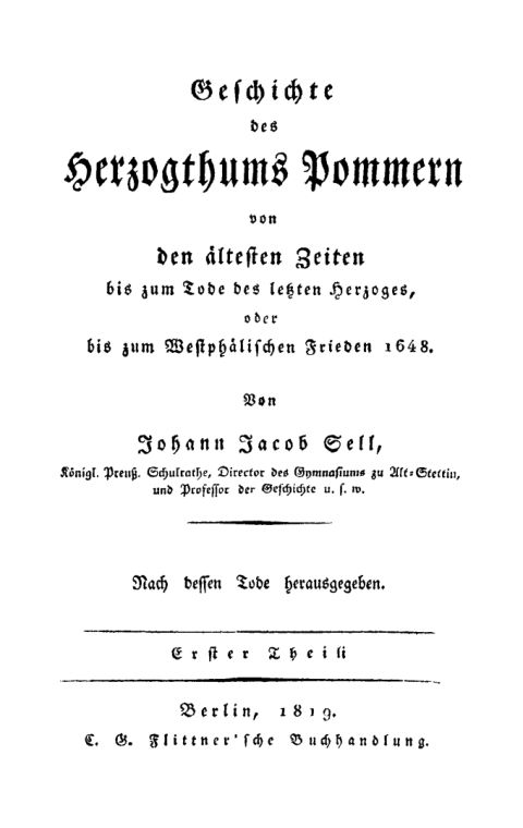 Cover image for book Johan Jacob Sell: Geschichte des Herzogthums Pommern. Teil 1