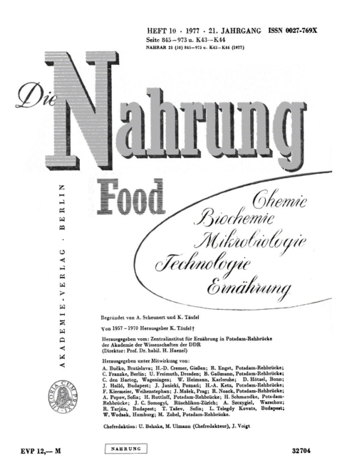 Cover image for book Die Nahrung. Jahrgang 21, Heft 10