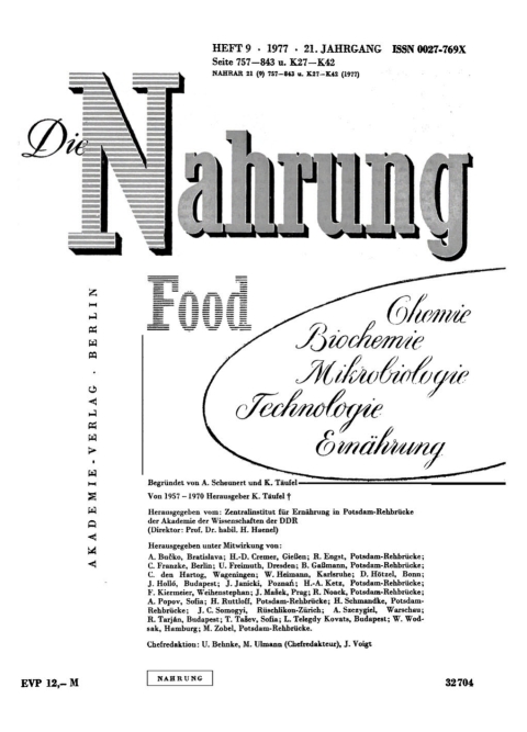 Cover image for book Die Nahrung. Jahrgang 21, Heft 9