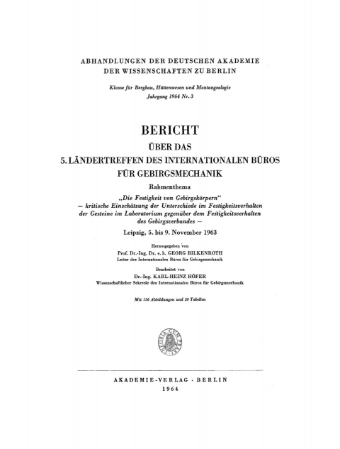 Cover image for book Bericht über das 5. Ländertreffen des Internationalen Büros für Gebirgsmechanik
