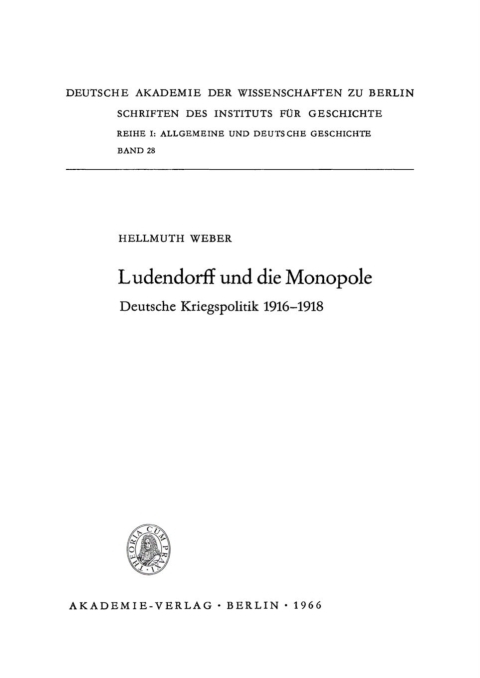 Cover image for book Ludendorff und die Monopole