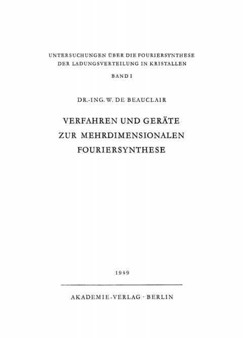 Cover image for book Verfahren und Geräte zur mehrdimensionalen Fouriersynthese