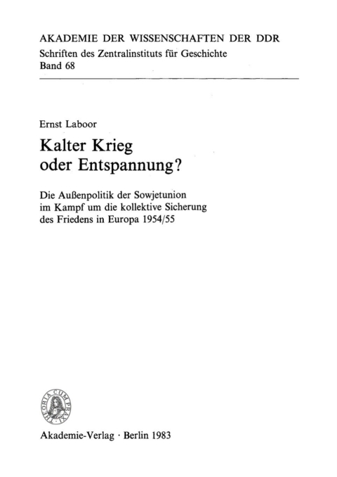 Cover image for book Kalter Krieg oder Entspannung?