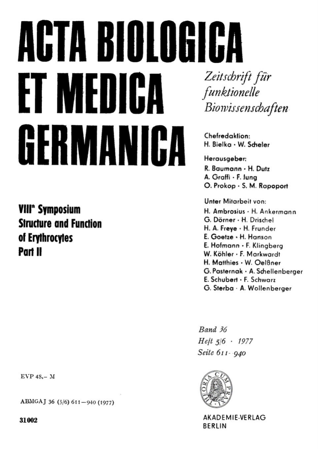 Page Fidelity VIIIth Symposium Structure and Function of Erythrocytes, Part II; $148.73