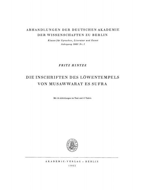 Cover image for book Die Inschriften des Löwentempels von Musawwarat es Sufra