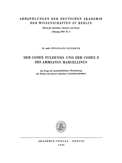 Cover image for book Der Codex Fuldensis und der Codex E des Ammianus Marcellinus
