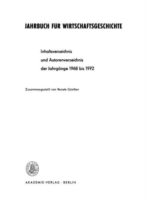 Cover image for book Inhaltsverzeichnis und Autorenverzeichnis der Jahrgänge 1968 bis 1972