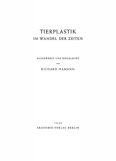 Cover image for book Tierplastik im Wandel der Zeiten