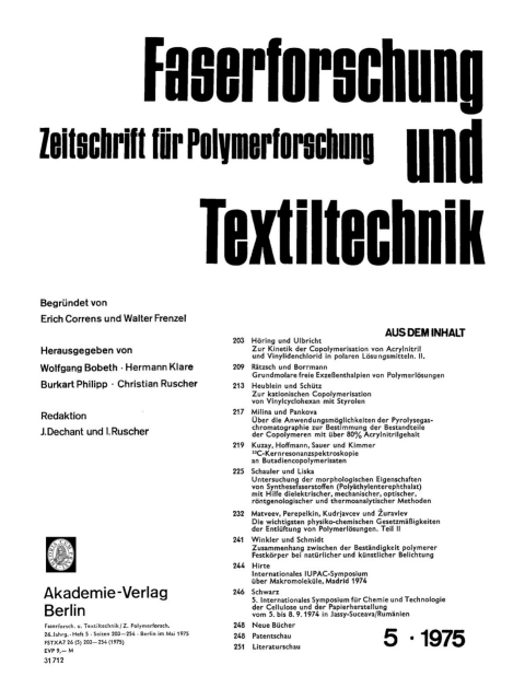 Cover image for book Faserforschung und Textiltechnik. Band 26, Heft 5