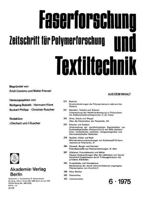 Cover image for book Faserforschung und Textiltechnik. Band 26, Heft 6