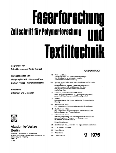 Cover image for book Faserforschung und Textiltechnik. Band 26, Heft 9