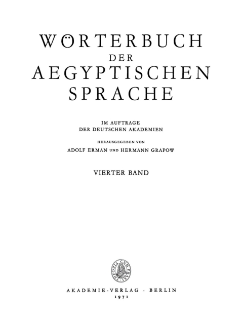 Cover image for book Wörterbuch der aegyptischen Sprache. Band 4