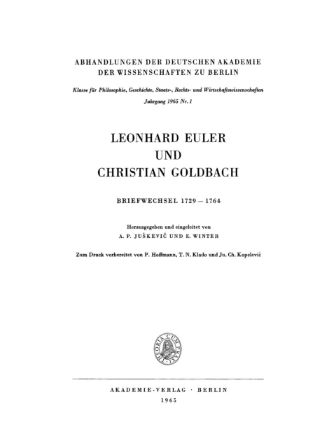 Cover image for book Leonhard Euler und Christian Goldbach