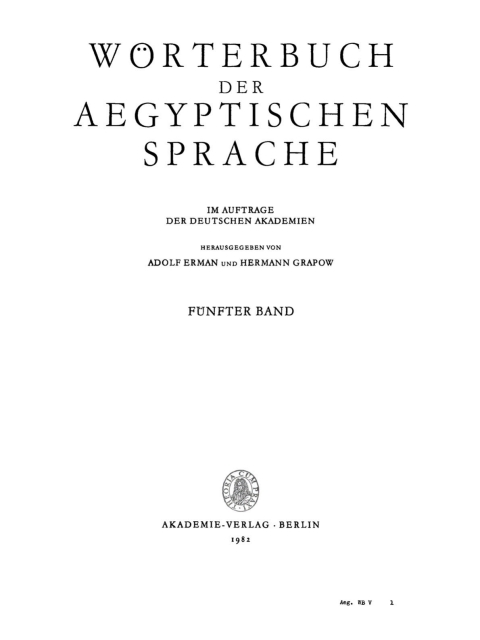 Cover image for book Wörterbuch der aegyptischen Sprache. Band 5