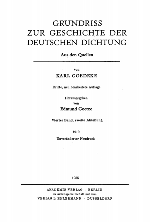Cover image for book Karl Goedeke: Grundriss zur Geschichte der deutschen Dichtung. Band 4, Abteilung 2