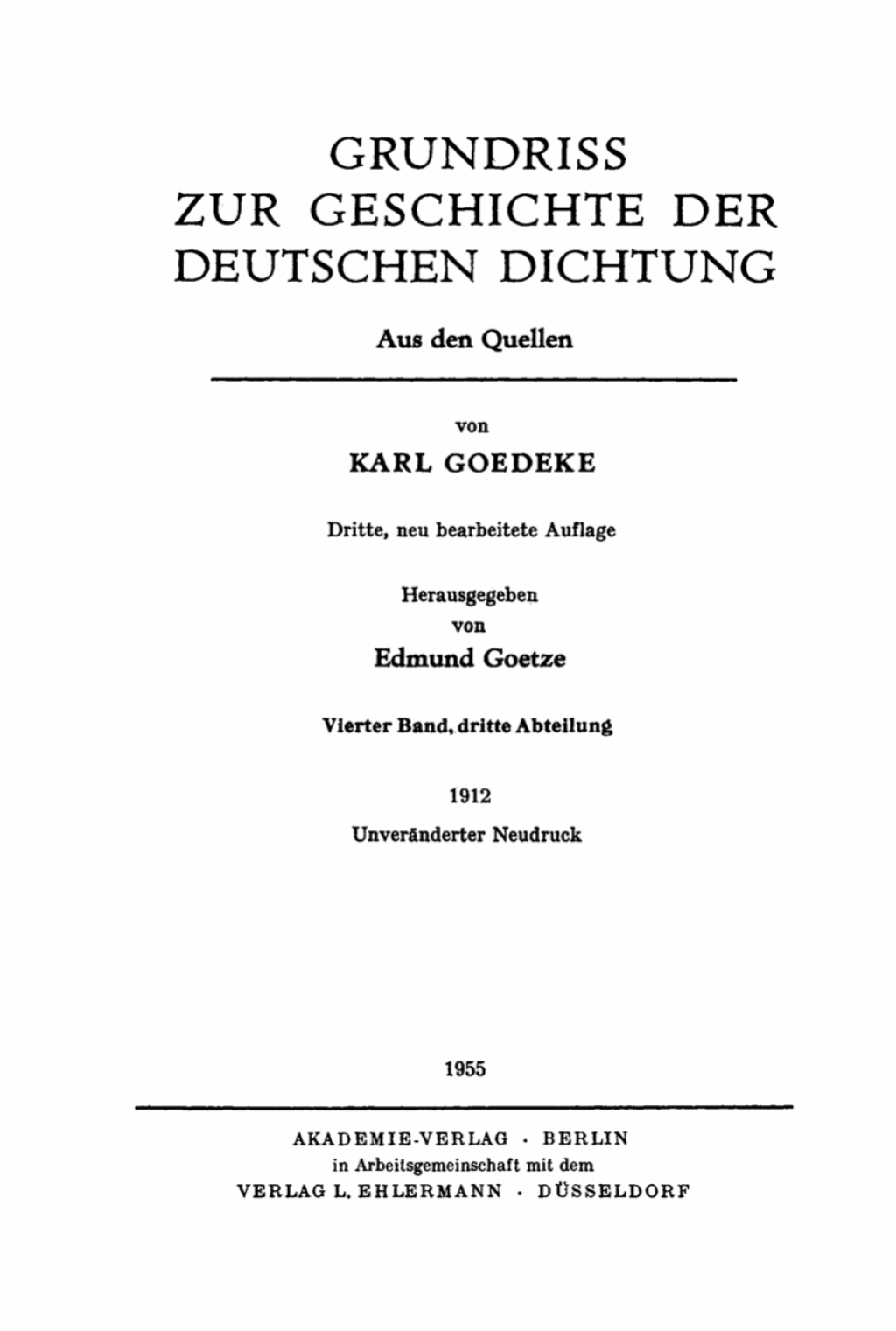 Page Fidelity Karl Goedeke: Grundriss zur Geschichte der deutschen Dichtung. Band 4, Abteilung 3; $321.90