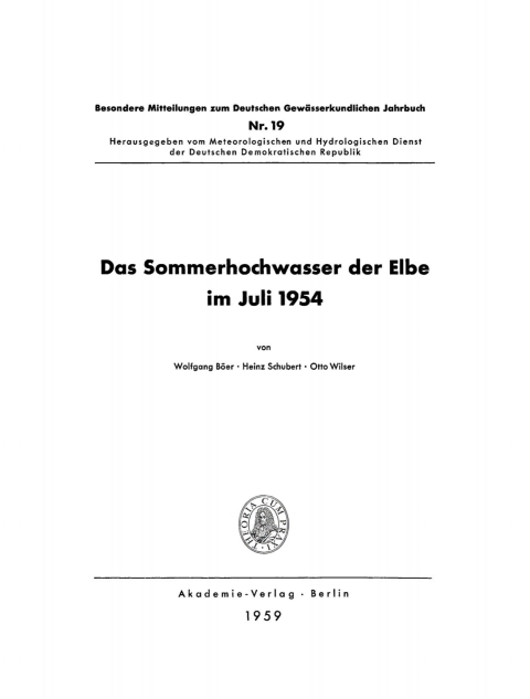 Cover image for book Das Sommerhochwasser der Elbe im Juli 1954