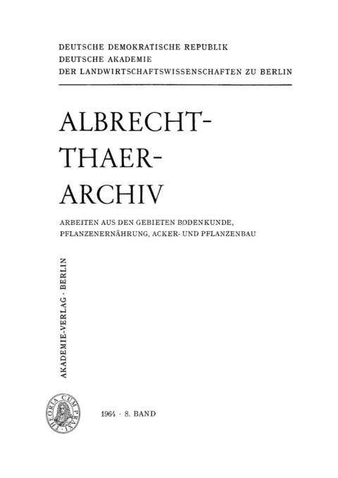 Cover image for book Albrecht-Thaer-Archiv. Band 8, Heft 1-3