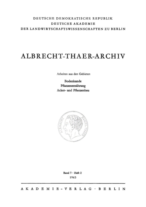 Cover image for book Albrecht-Thaer-Archiv. Band 7, Heft 2
