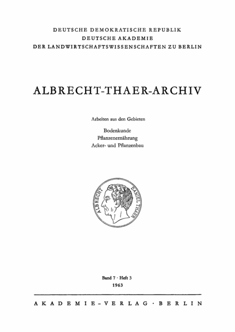 Cover image for book Albrecht-Thaer-Archiv. Band 7, Heft 3