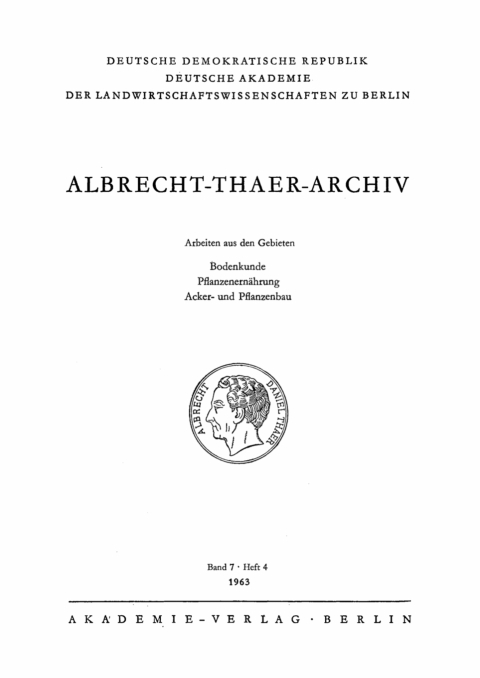 Cover image for book Albrecht-Thaer-Archiv. Band 7, Heft 4