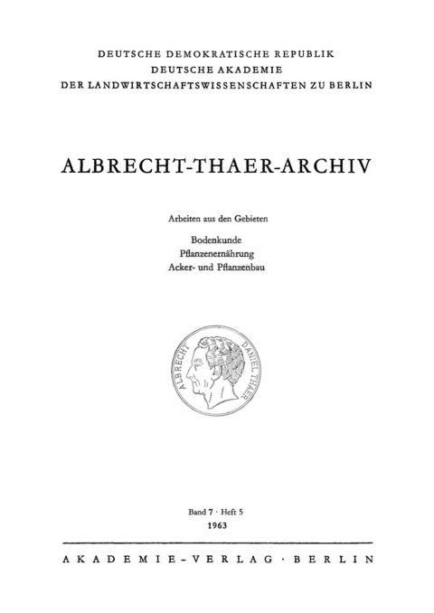 Cover image for book Albrecht-Thaer-Archiv. Band 7, Heft 5