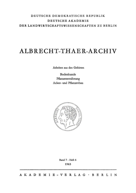 Cover image for book Albrecht-Thaer-Archiv. Band 7, Heft 6