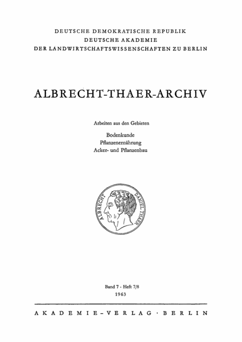 Cover image for book Albrecht-Thaer-Archiv. Band 7, Heft 7/8