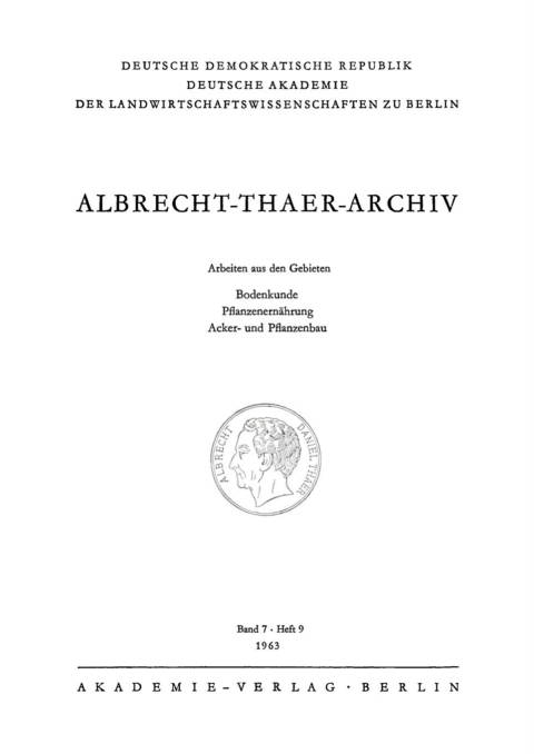 Cover image for book Albrecht-Thaer-Archiv. Band 7, Heft 9